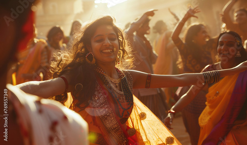 Beautiful indian girl dancer of Indian classical dance in festival