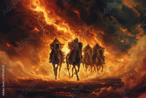 Four Horsemen of the Apocalypse, Biblical Revelation Illustration, Digital Fantasy Painting
