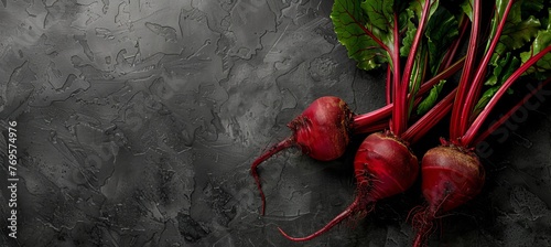 Fresh beetroot on wooden kitchen table flat lay composition for culinary concept