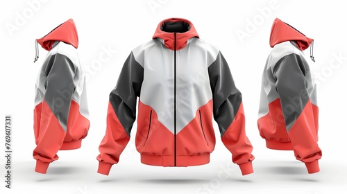 A 3D windbreaker jacket template designed for creative projects, presented on a white background
