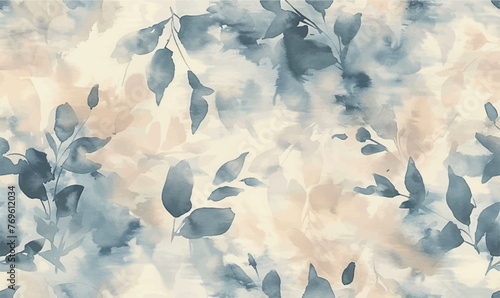 abstract watercolor background with blue leaves