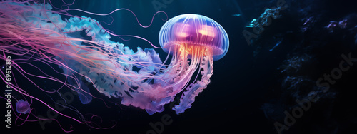 Luminous Jellyfish Gliding in the Deep Ocean