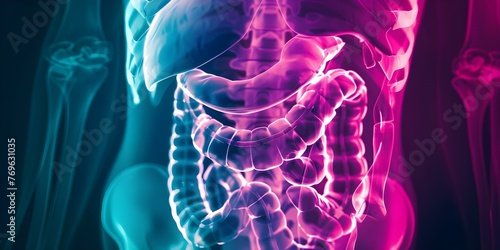 Xray image of a human stomach showing medical conditions like GERD and stomach infections in digital health. Concept Medical Imaging, Digital Health, Gastrointestinal Disorders, Stomach Infections