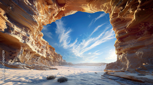 Majestic Natural Arch Formation in Desert Landscape