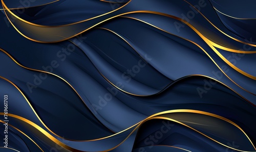 Elegant Dark Blue Background with Gold Lines, Professional Vector Illustration