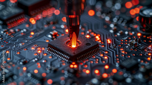 Precision in Tech: Tweezers on a Circuit Board