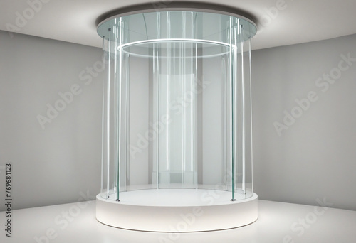 Glass rotunda podium for product presentation on a white background colorful background