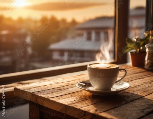 Xícara de café no balcão e janela 3