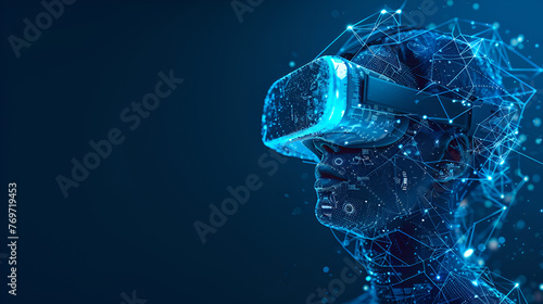 Digital network user with virtual reality helmet, generative Ai