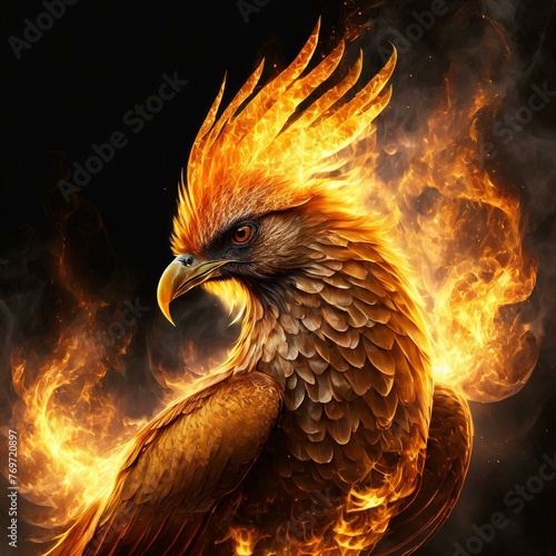 Phoenix Rebirth: Majestic Firebird Rising from the Flames background wallpaper monograph
