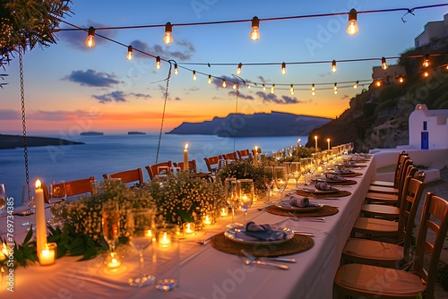 Enchanting Santorini Wedding Banquet at Sunset - Seaside Romance