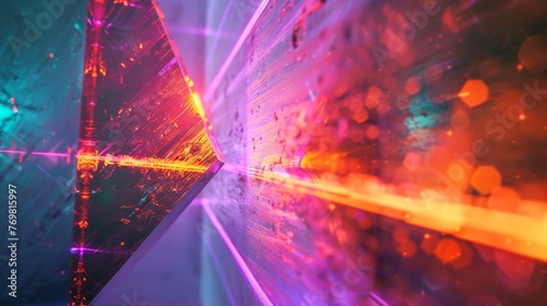 an orange laser beam hitting a glass