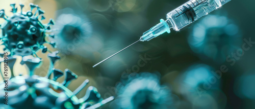 In a powerful depiction, a needle syringe punctures through the outer shell of a virus, symbolizing the decisive action taken in medical interventions against infectious diseases.