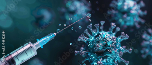 An impactful illustration depicts a needle syringe piercing through a virus, representing the active approach in medical interventions against infections.