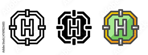Multipurpose helipad vector icon in outline, glyph, filled outline style. Three icon style variants in one pack.