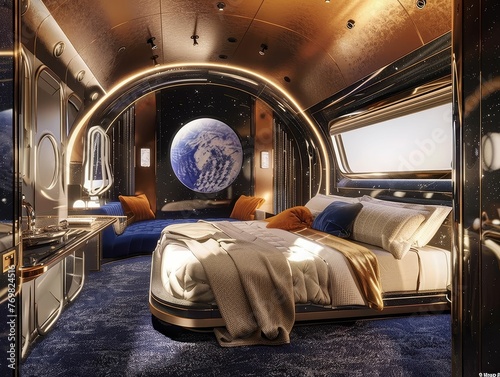 1930s interstellar express, steam-powered rocket, luxury cabins with cosmic views