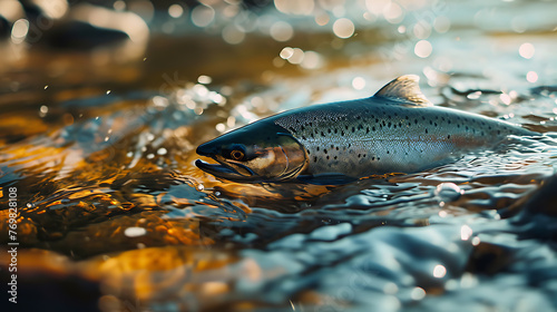 Canadian Salmon in wild nature. Copy Space.