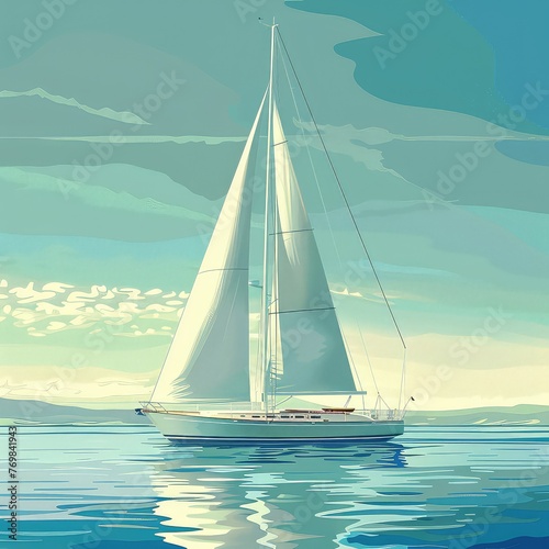 Sailing Serenity: Detailed Vector Illustration