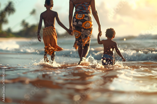 african family at the beach