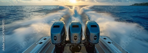 The speedboat is equipped with three potent motors.