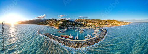 Ventimiglia, Italy - Aerial view of yachts in the Marina at sunset on the Mediterranean Sea