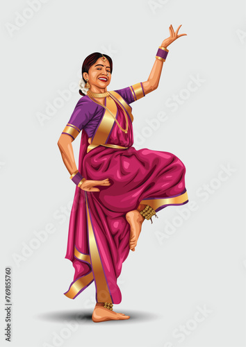 Maharashtrian woman doing lavani dancing from Maharashtra of India. abstract vector illustration