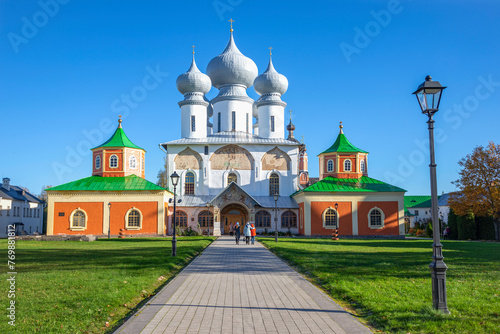 The ancient Assumption Cathedral on the territory of the Tikhvin monastery. Leningrad region, Russia