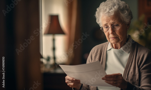 Mature Senior Older Woman Worried Reading Letter