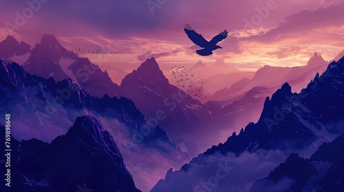 Twilight Majesty: Eagle soars high as day gives way to a symphony of sunset hues.