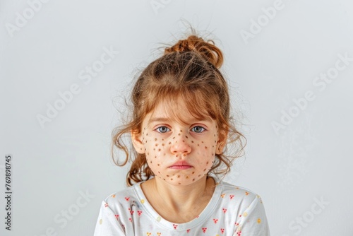 Sick child with chickenpox. Varicella virus or Chickenpox bubble rash on child body and face
