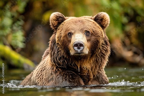 bear portrait banner with scenic North American wilderness