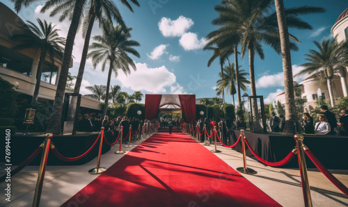 A private billionaires party with red carpet welcoming entrance for be part of an exclusive membership