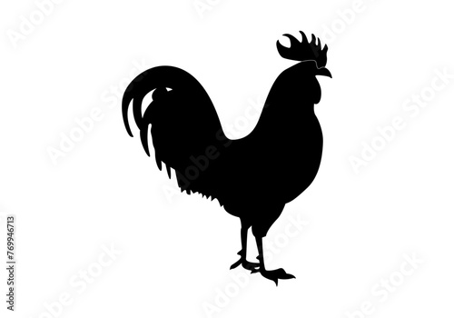 Silueta negra de un gallo o gallina en fondo blanco.