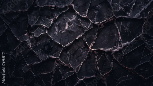 Realistic glass background with a cracked effect, creating an intriguing pattern and texture in a very dark color