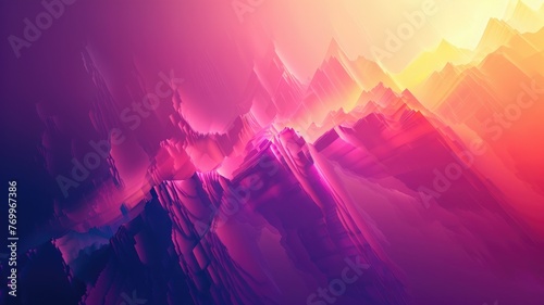 Vibrant abstract mountain landscape at dusk - This visually stunning image depicts abstract mountains under a twilight sky with a play of pink and purple hues