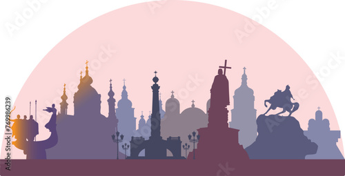 Vector drawing of Kyiv landmarks. Set of famous monuments of Kyiv