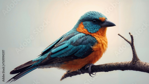 Colorful Bird Perched on Tree Branch. Generative AI.