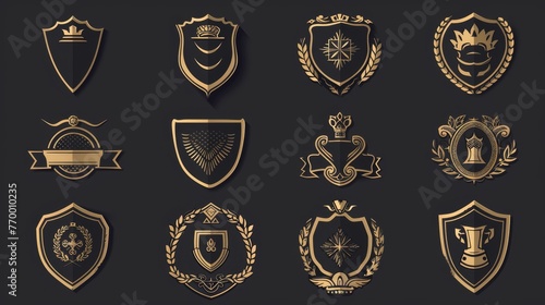 A set of typography of vintage army badges on a black background , graphics on T-shirts