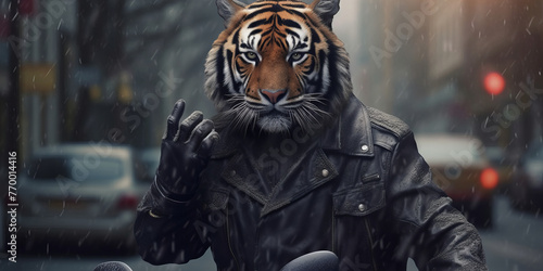 Urban Jungles Reign: A Tigers Roar Amongst Steel and Rain Banner
