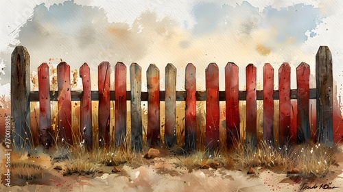 The ethereal beauty of watercolor textures, as they reveal the rustic charm of old wooden fences.