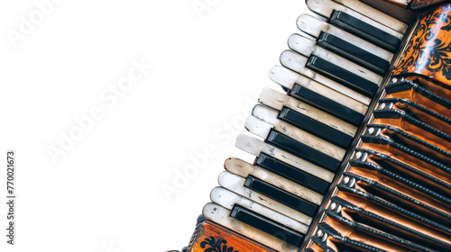 Close-up of a captivating accordion on a white background, showcasing intricate details and textures