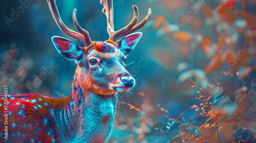 A deer with colorful skin in rainbow colors