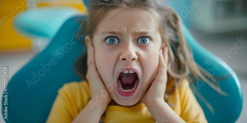 Child having a tantrum at the dentists office scared and refusing to open her mouth for a checkup. Concept Dental Anxiety, Child Behavior, Dental Visits, Parenting Challenges