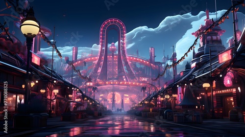 Amusement park at night - 3D Rendered Illustration