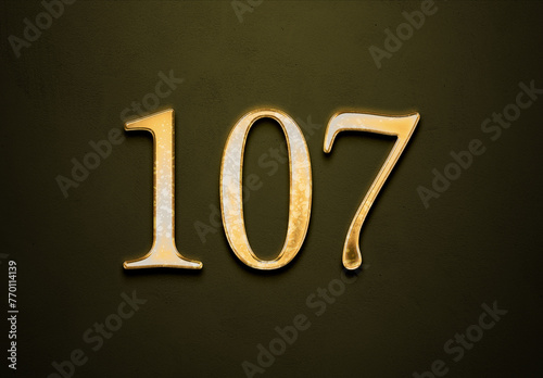 Old gold effect of 107 number with 3D glossy style Mockup.