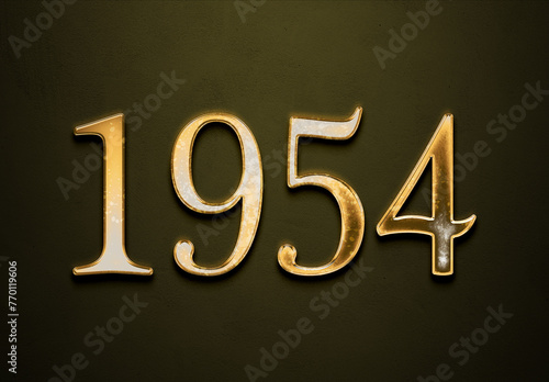 Old gold effect of 1954 number with 3D glossy style Mockup.