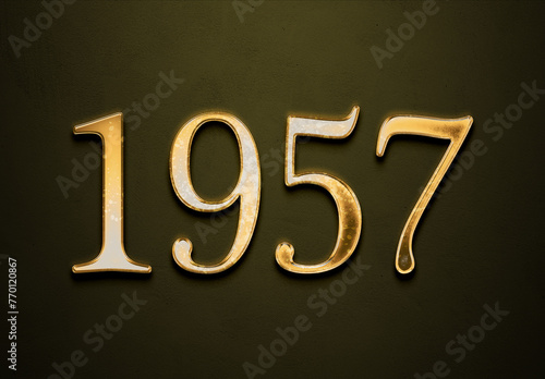 Old gold effect of 1957 number with 3D glossy style Mockup.