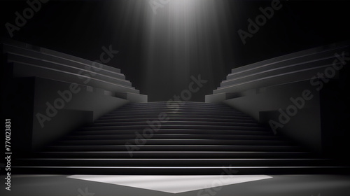 3D rendering of a dark and empty stage with a spotlight shining down from above