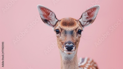 A deer on a pastel pink background