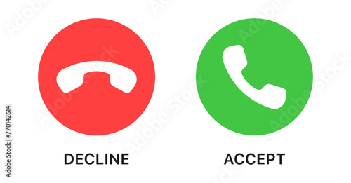 Phone call icon answer, accept and decline call icons with green and red buttons , Contact us telephone sign - communication icons
